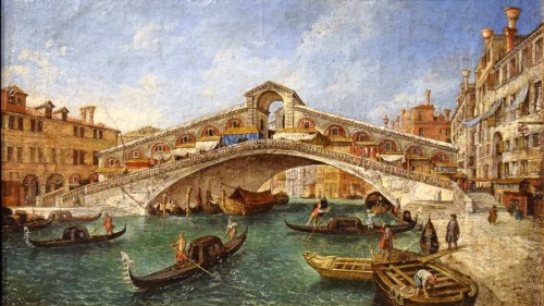Venise, le Pont du Rialto - Maître vénitien du XVIIIe siècle